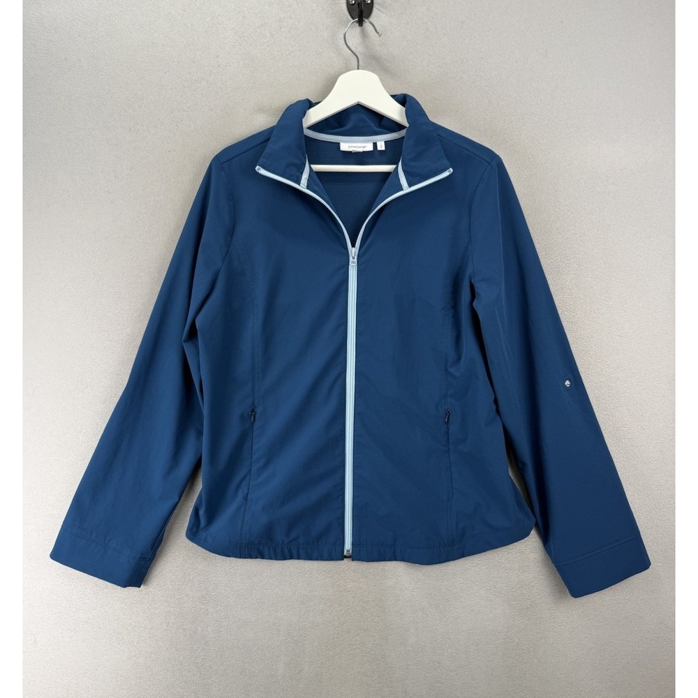 Chico's Zenergy Neema Jacket Womens Size 1 M Blue Zip Roll Tab Active